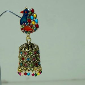 Multicolor Meenakari Peacock jhumka