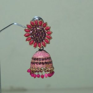 Floral Pink Stone jhumka