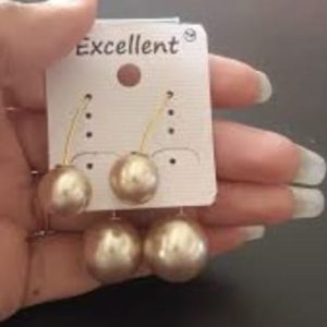 V Shaped Sterling Golden Dual Pearl Drop Earrings