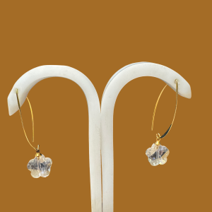 V Shaped Sterling Crystal Flower Drop Earrings