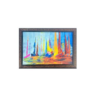 Artistic Ocean and Boats Glossy Painting